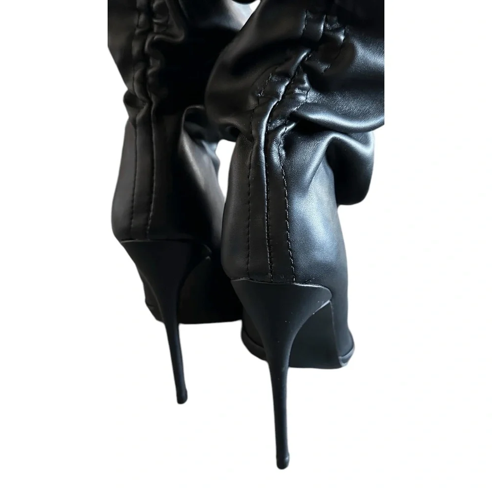 Fashion Nova Black Stiletto‎ Thigh-High Ruched Slouchy Boots Pointed Toe
